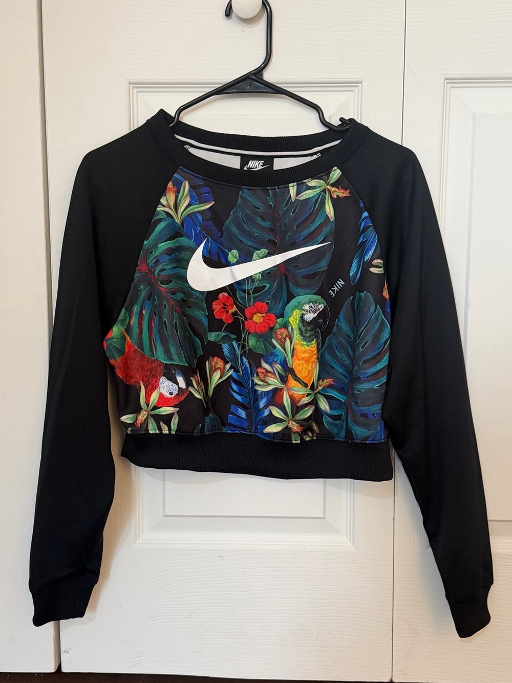 Special edition Nike Black Cropped Sweatshirt with Tropical Parrot Print